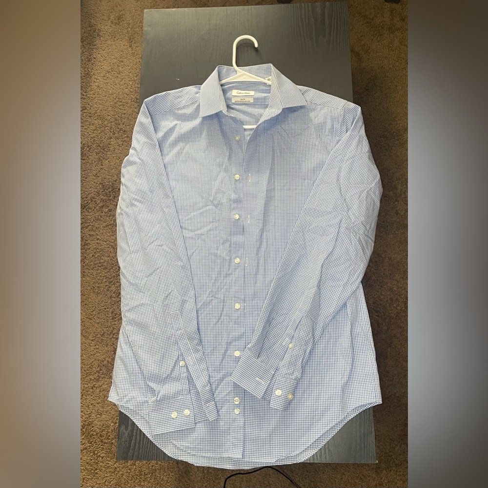 Calvin Klein Light Blue Micro-Check Dress Shirt